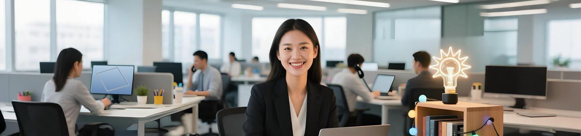 banner-FAQ-lighting-office-staff-working-3D-panle light